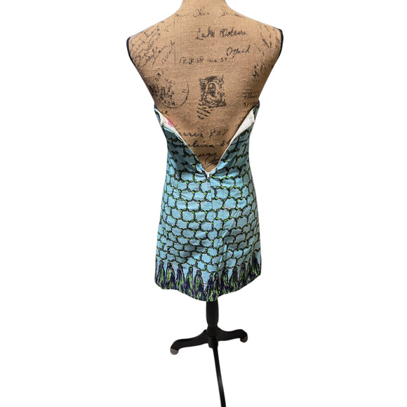 Lily Pulitzer strapless blue and green patterned mini dress, size 0 - Picture 2 of 5